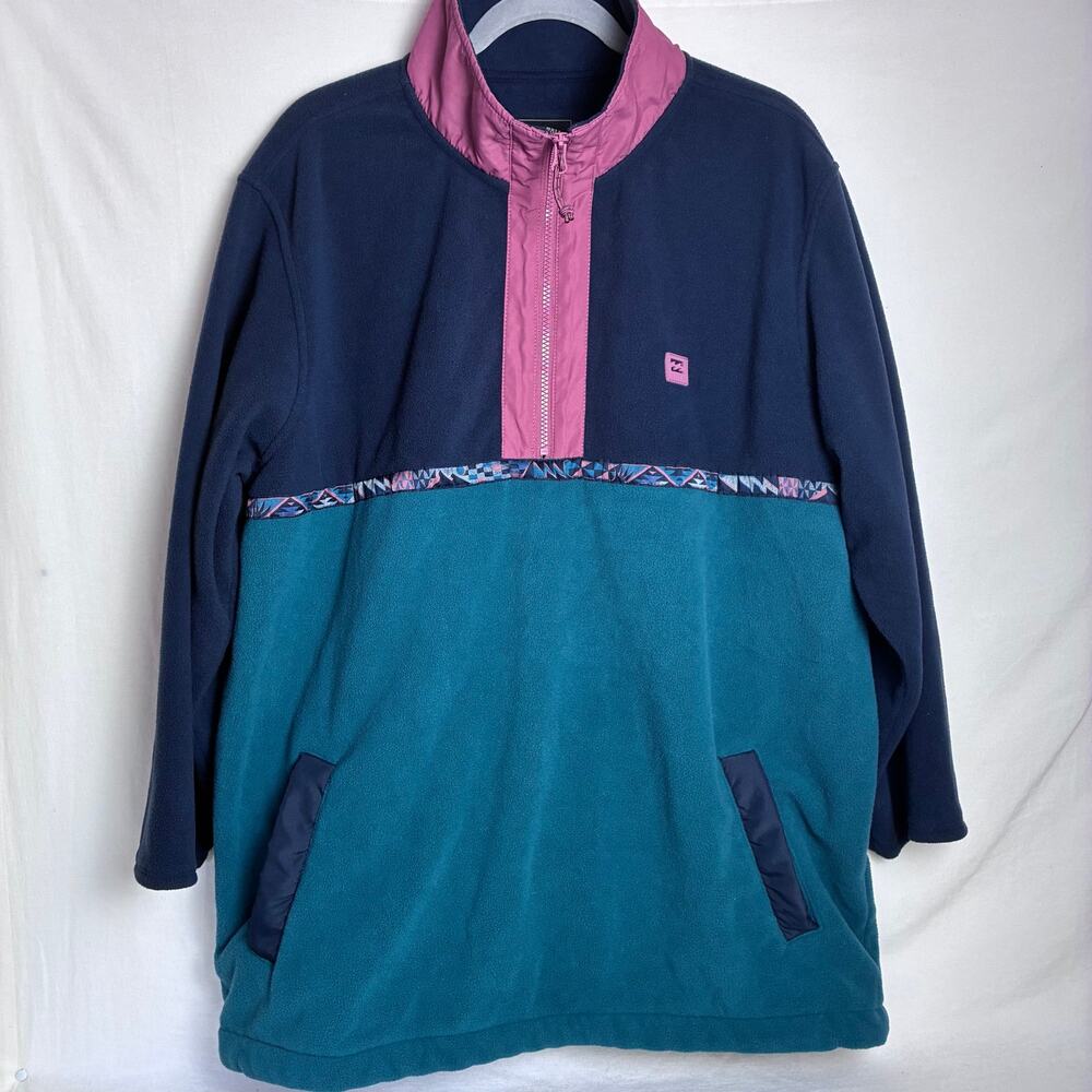 Billabong A/Div Mens XXL Fleece Anorak Quarter Zip Pullover Colorblock Teal Navy